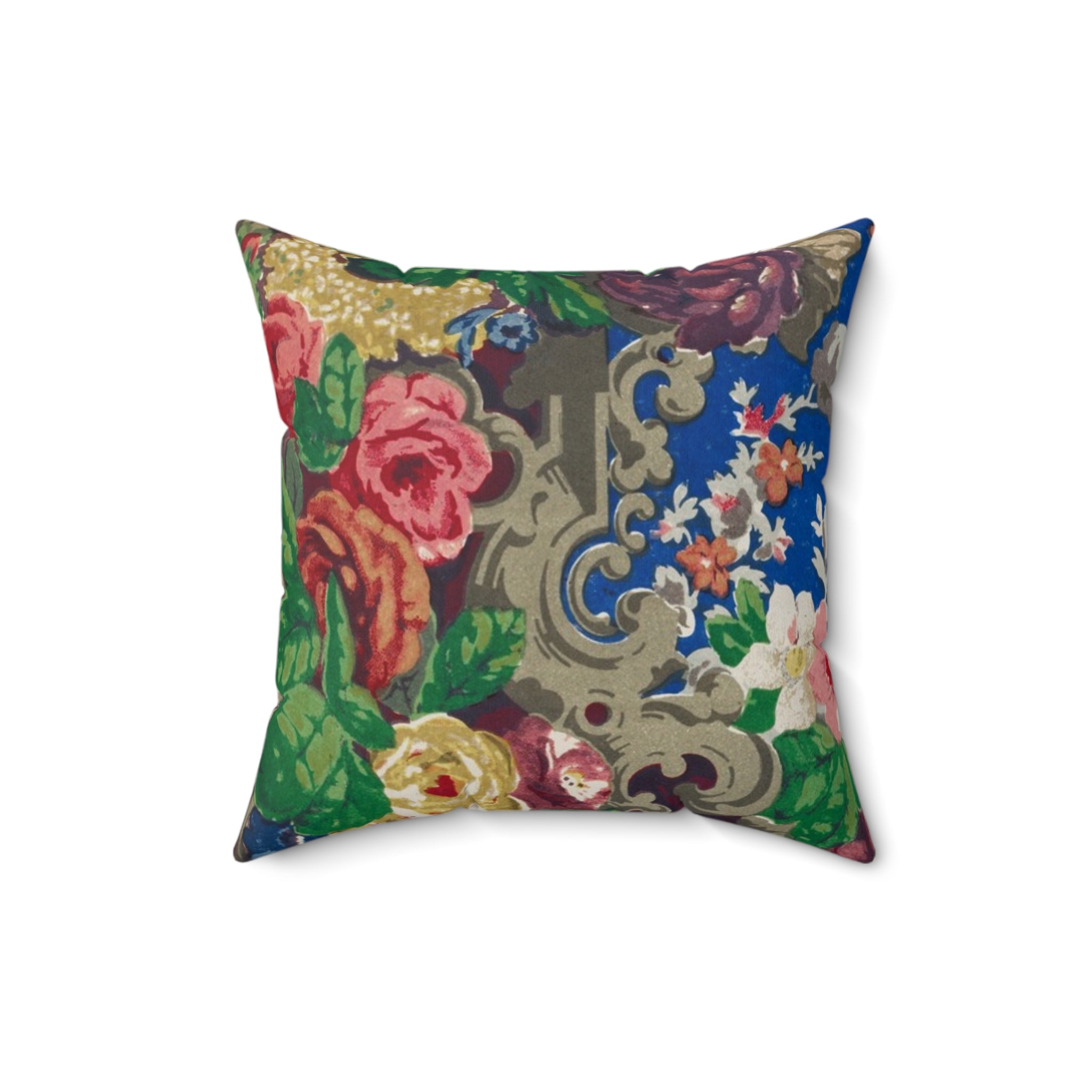 Vintage Floral Throw Pillow — Blue Rose Decorative Cushion