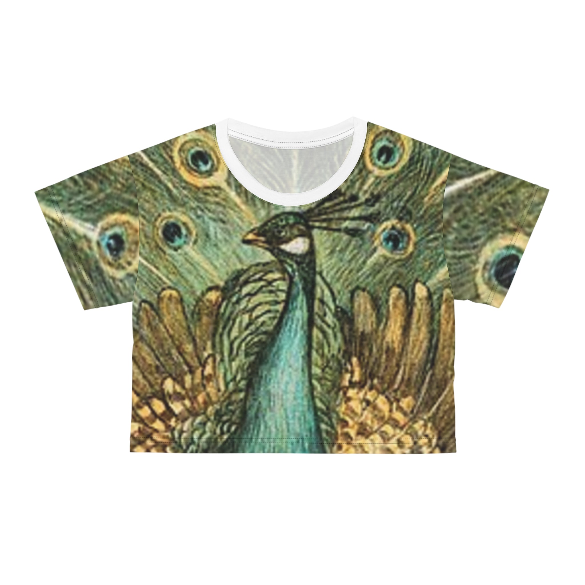 Peacock Art Crop T-shirt — Vintage Peacock Feather All-Over Print Pjamas