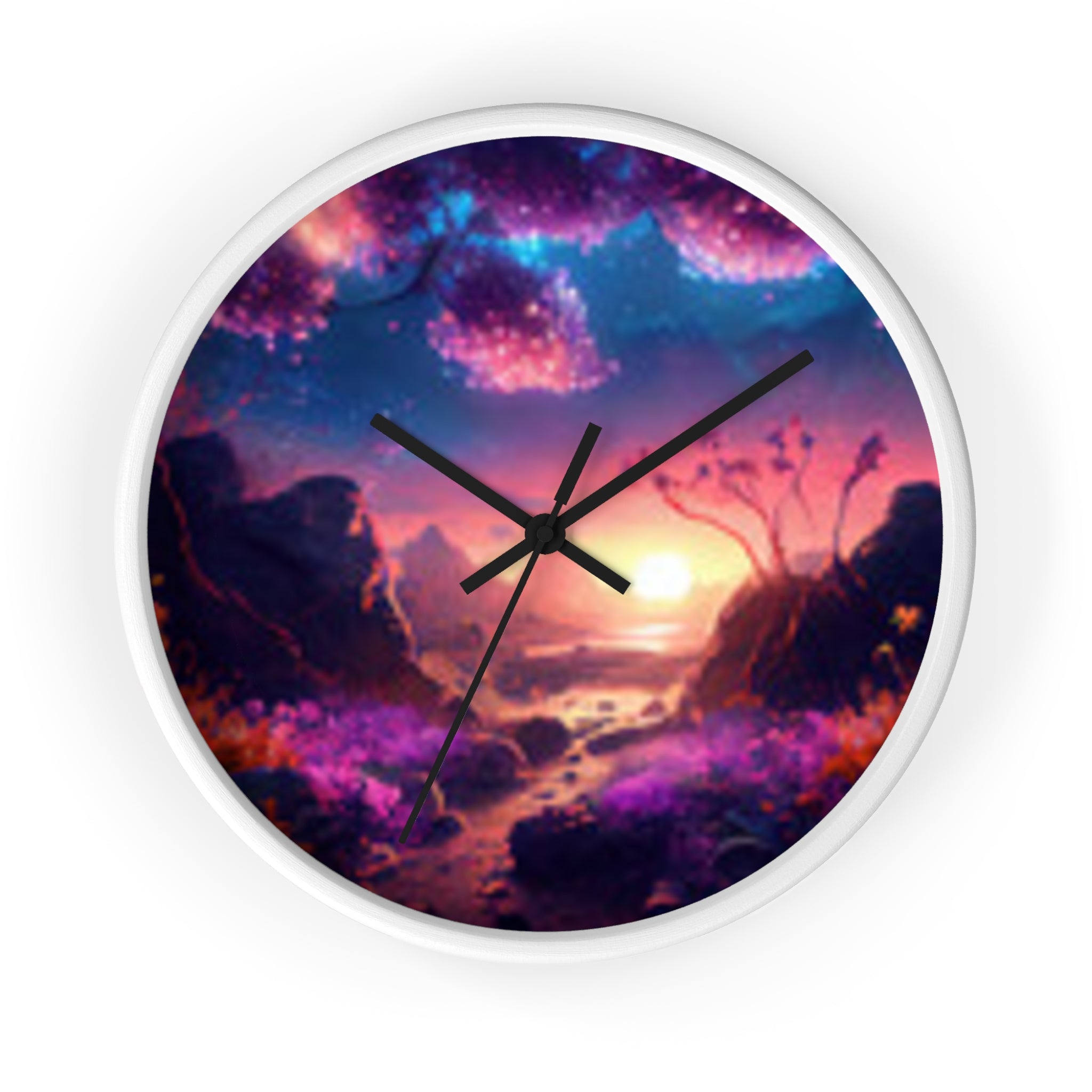 Dreamscape Sunset Wall Clock — Fantasy Landscape Art Clock