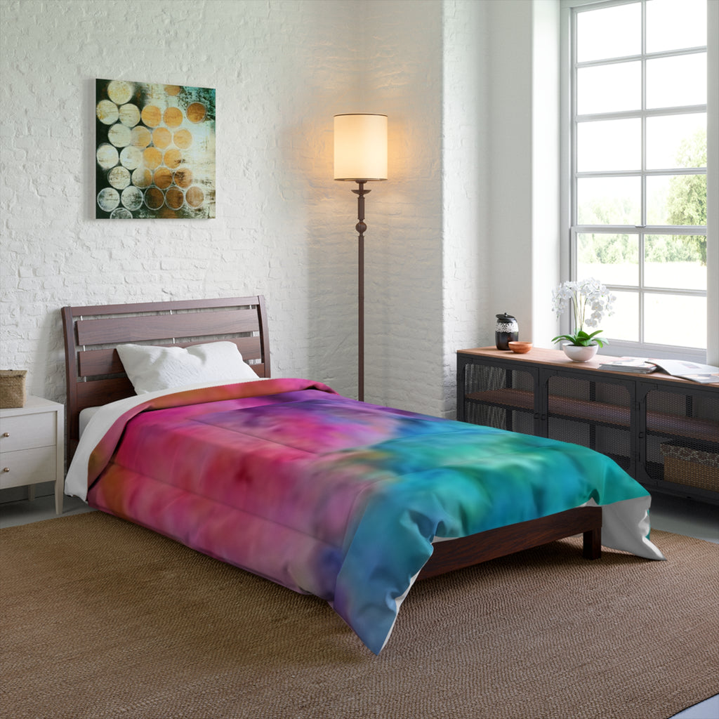 Abstract Rainbow Watercolor Comforter - Vibrant Tie-Dye Bedding