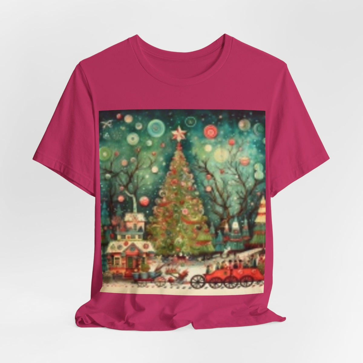 Vintage Christmas Tree Tee — Holiday Village Scenic T‑Shirt