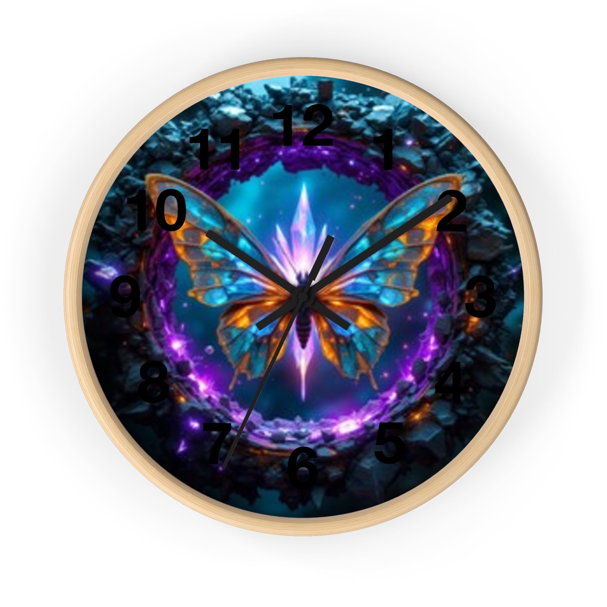Mystic Butterfly Wall Clock — Neon Fantasy Home Decor