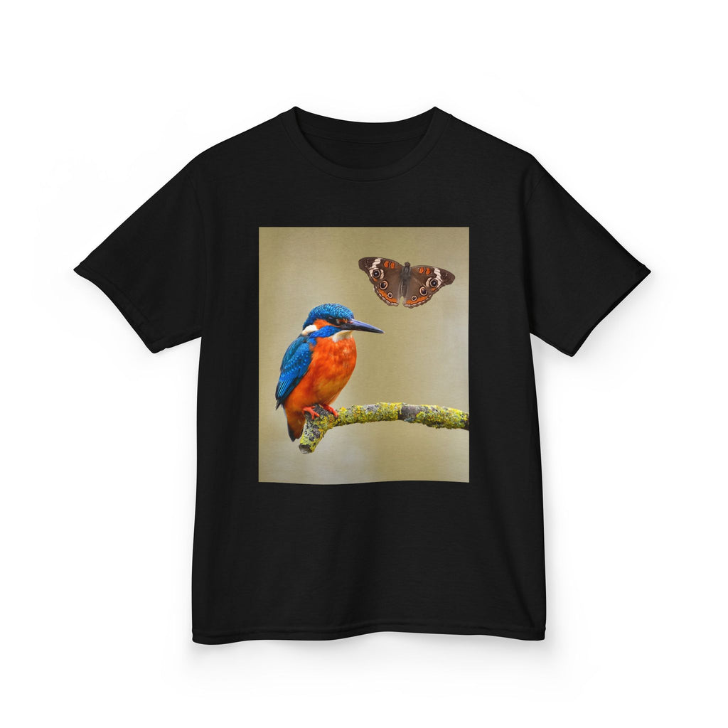 Kids Kingfisher & Butterfly T‑Shirt — Colorful Bird Nature Tee for Children