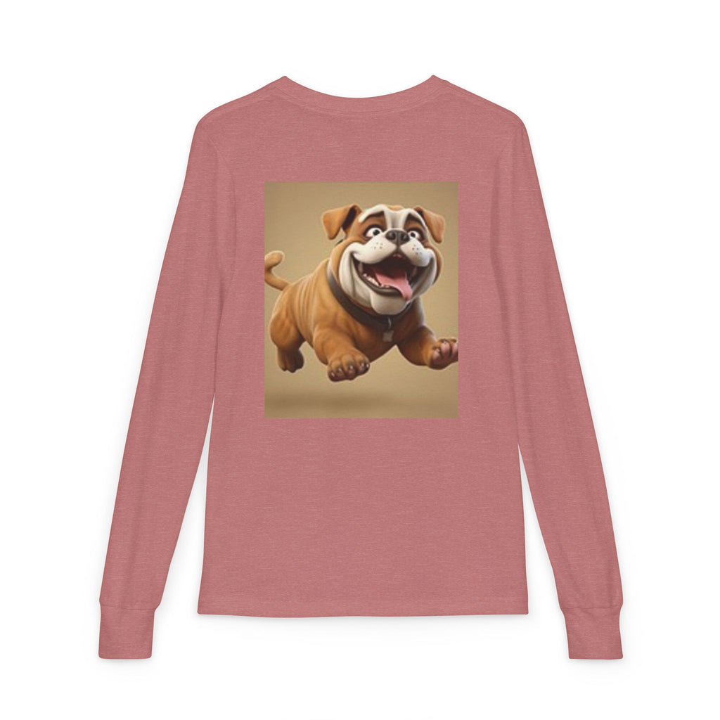Youth Long Sleeve Tee — Playful Space Planets & Happy Bulldog Graphic