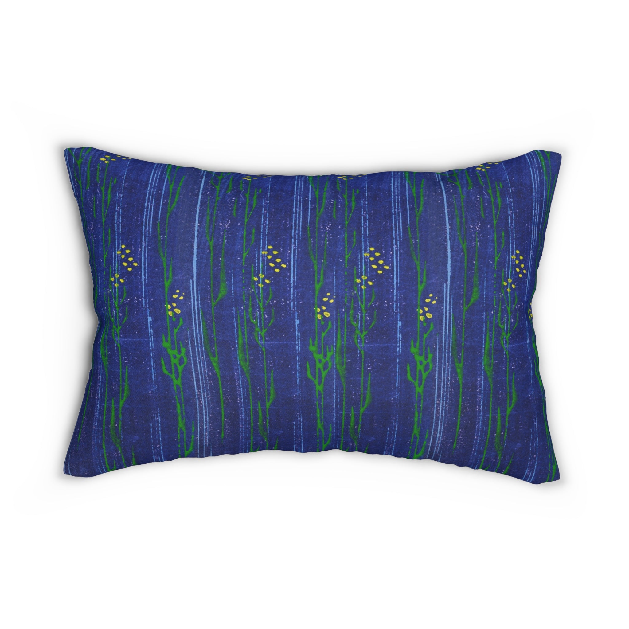 Blue Meadow Lumbar Pillow — Hand-Painted Wildflower Accent Cushion