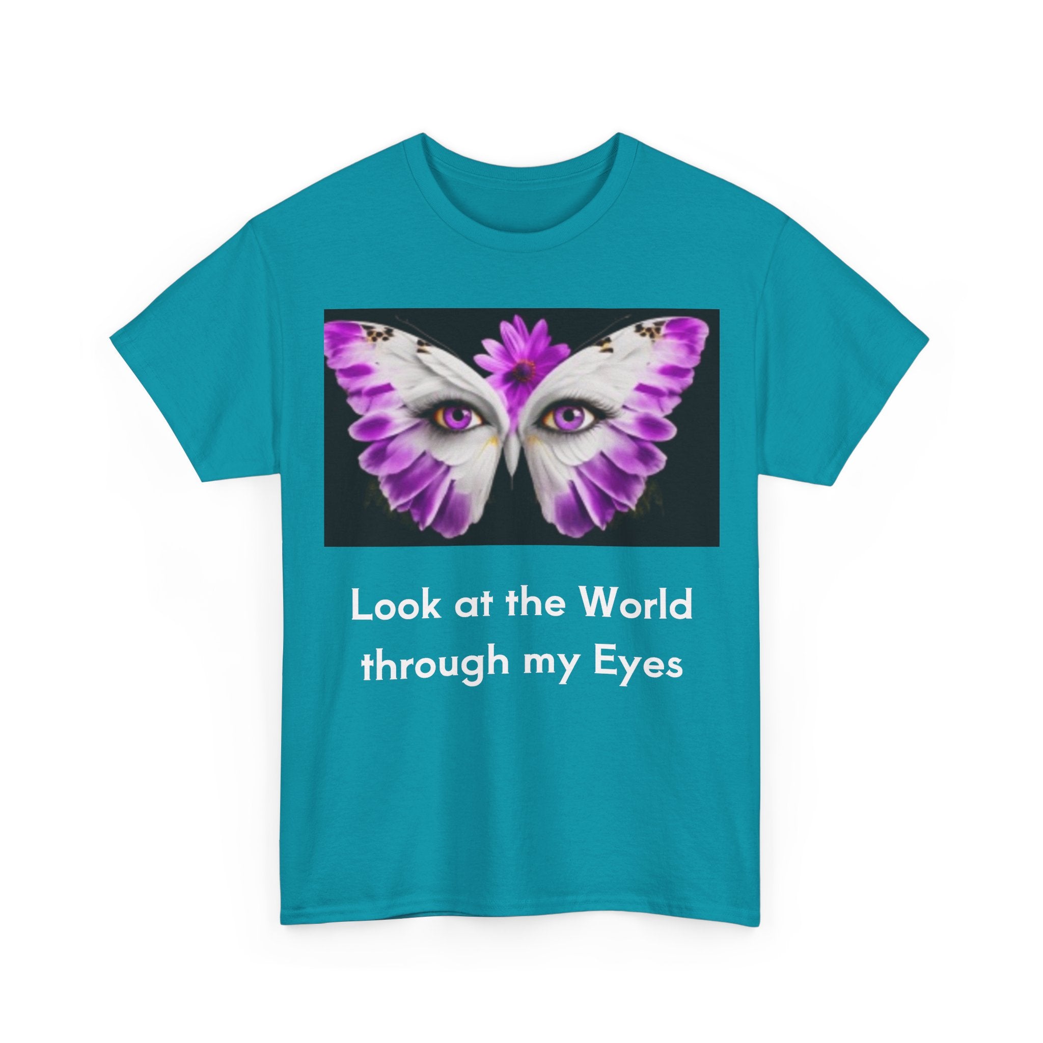 Butterfly Eye Graphic Tee — Purple Floral Wing Design