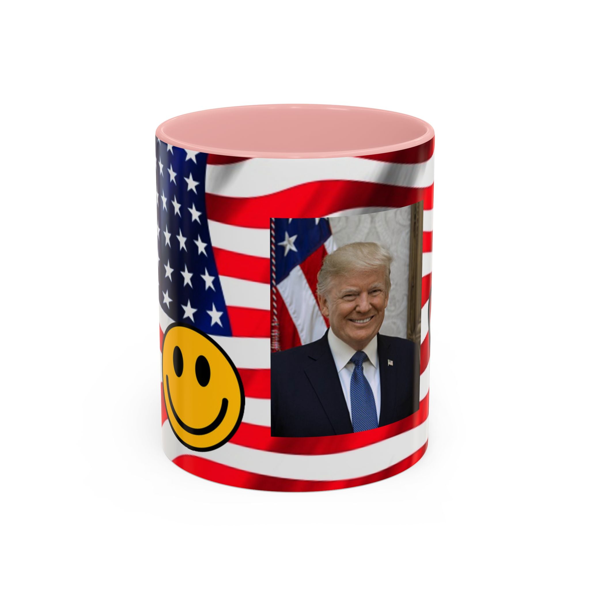 Mug à café patriotique du président TRUMP — Drapeau américain, signe de la paix et sourire
