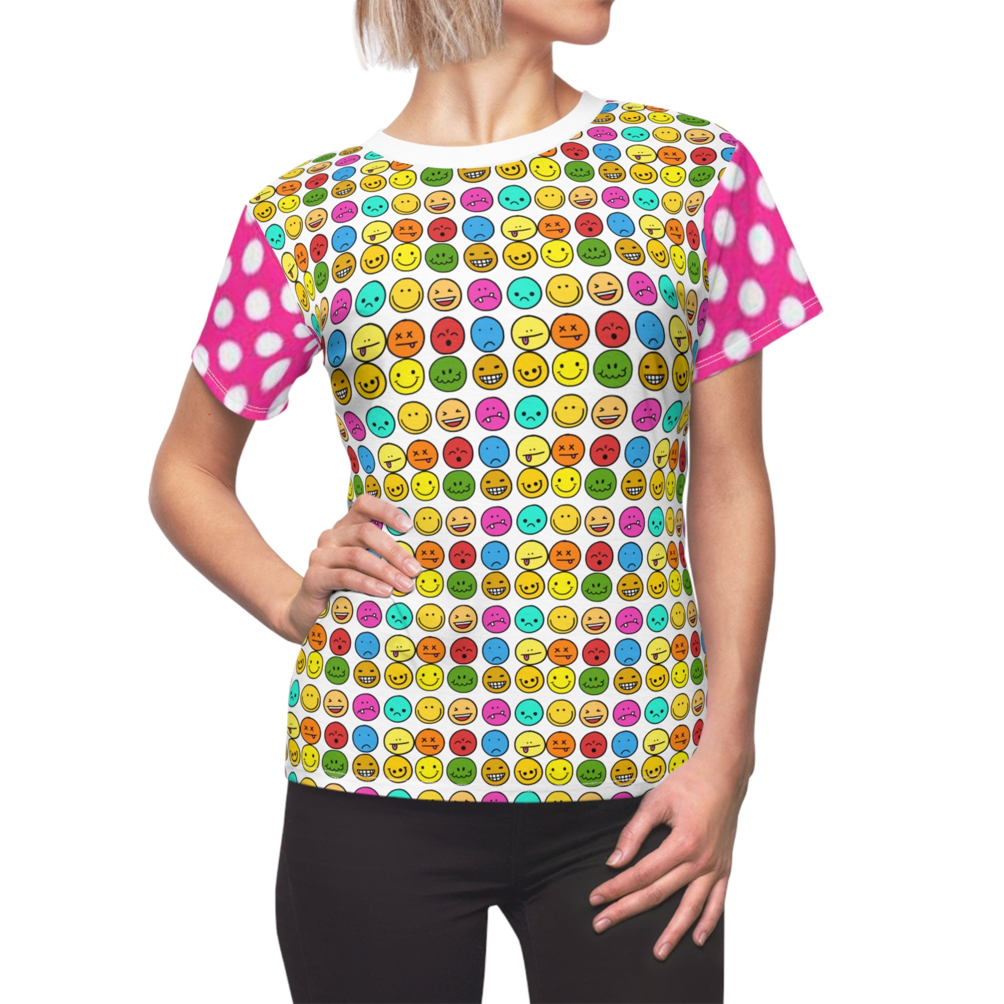 Women's Emoji T-shirt— Colorful Smiley All-Over Print Shirt