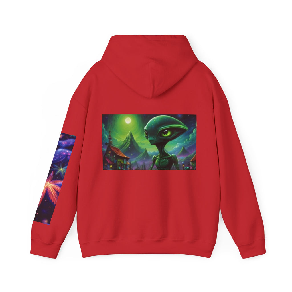 Alien Landscape Hoodie — Cosmic Moonscape & Green Alien Graphic Sweatshirt