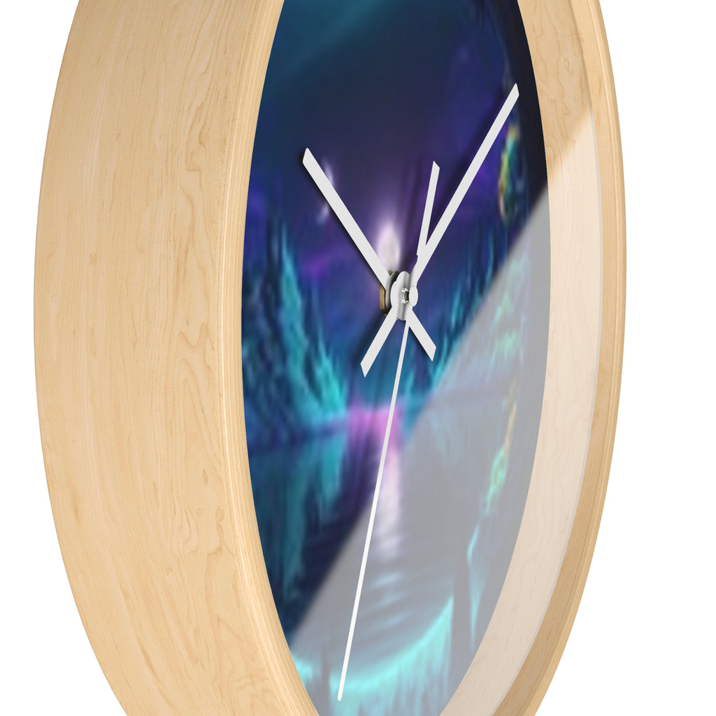 Mystic Cavern Wall Clock — Neon Moonlit Lake Art