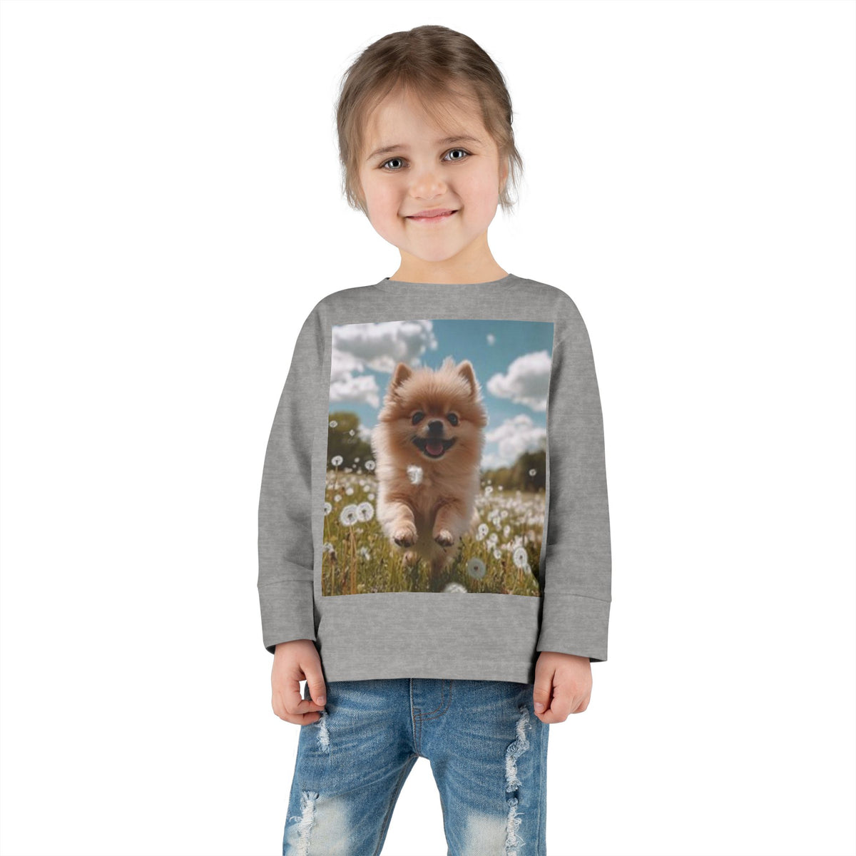 Toddler Tee — Puppy Running through Wildflowers Sleeve Shirt for Kids