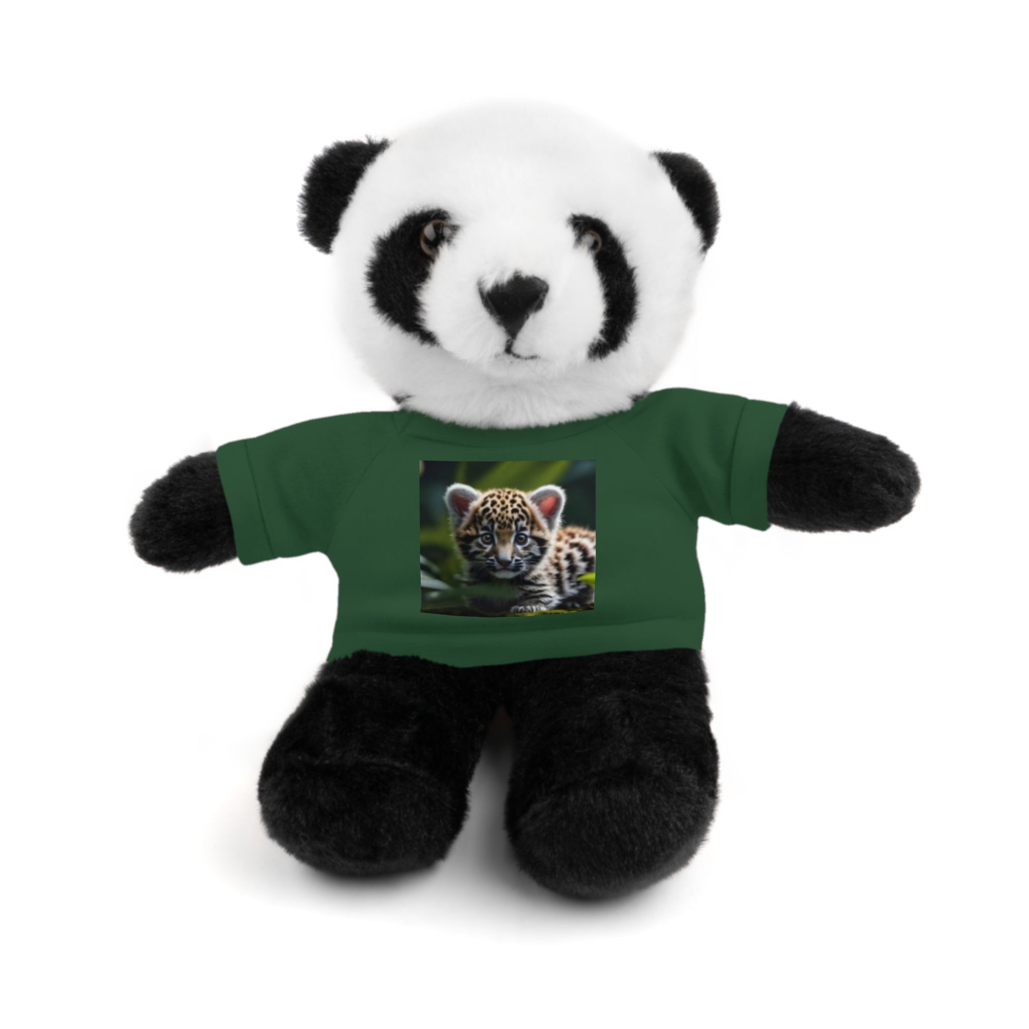 Plush Teddy Bear with Leopard Cub Tee — Cute Animal Gift for Kids & Wildlife Lovers