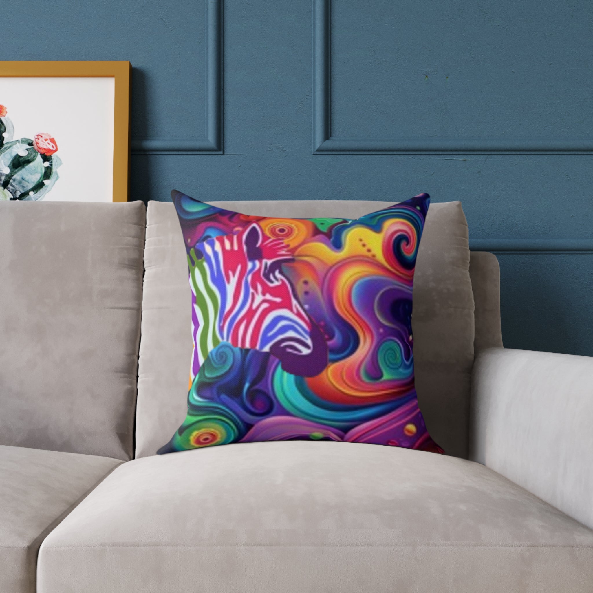 Psychedelic Zebra Swirl Square Throw Pillow