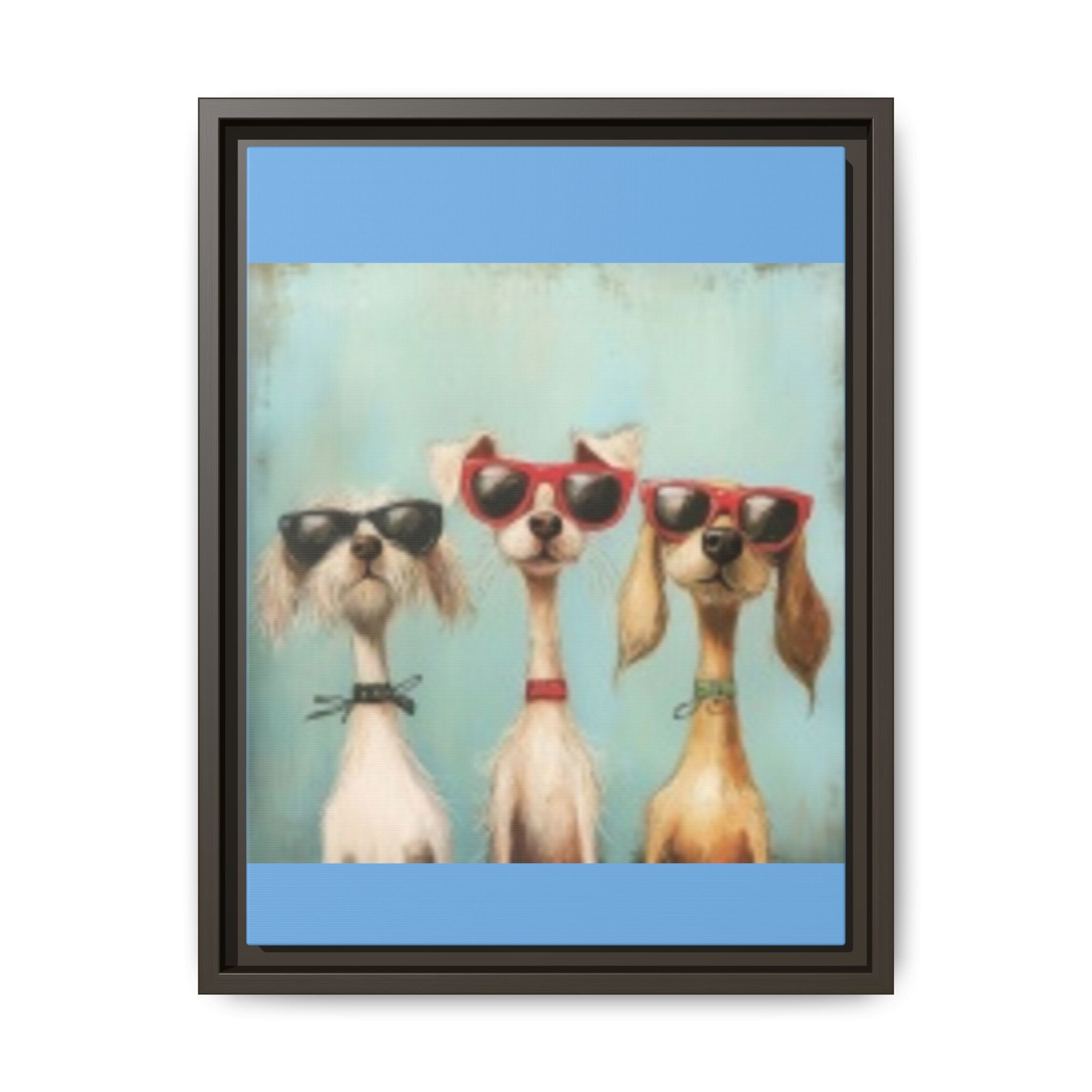 Framed Matte Canvas — Three Cool Dogs in Sunglasses Wall Art