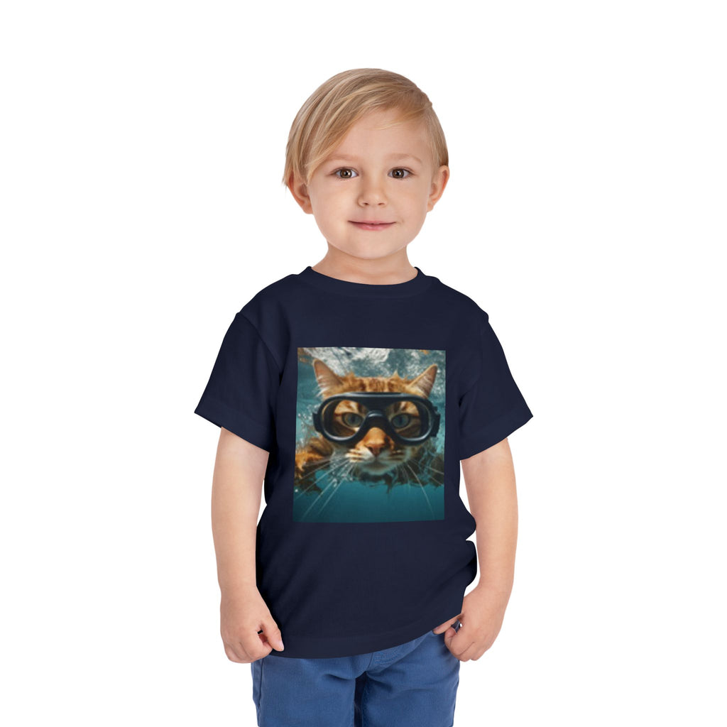 Toddler Tee — Cute Diving Cat & Happy Corgi Graphic