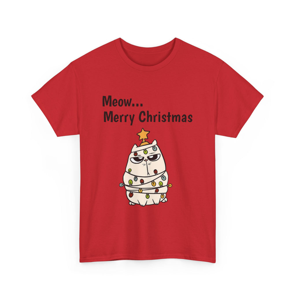 Cat Christmas Tree T-shirt — Grumpy Cat Wrapped in Lights Holiday Shirt
