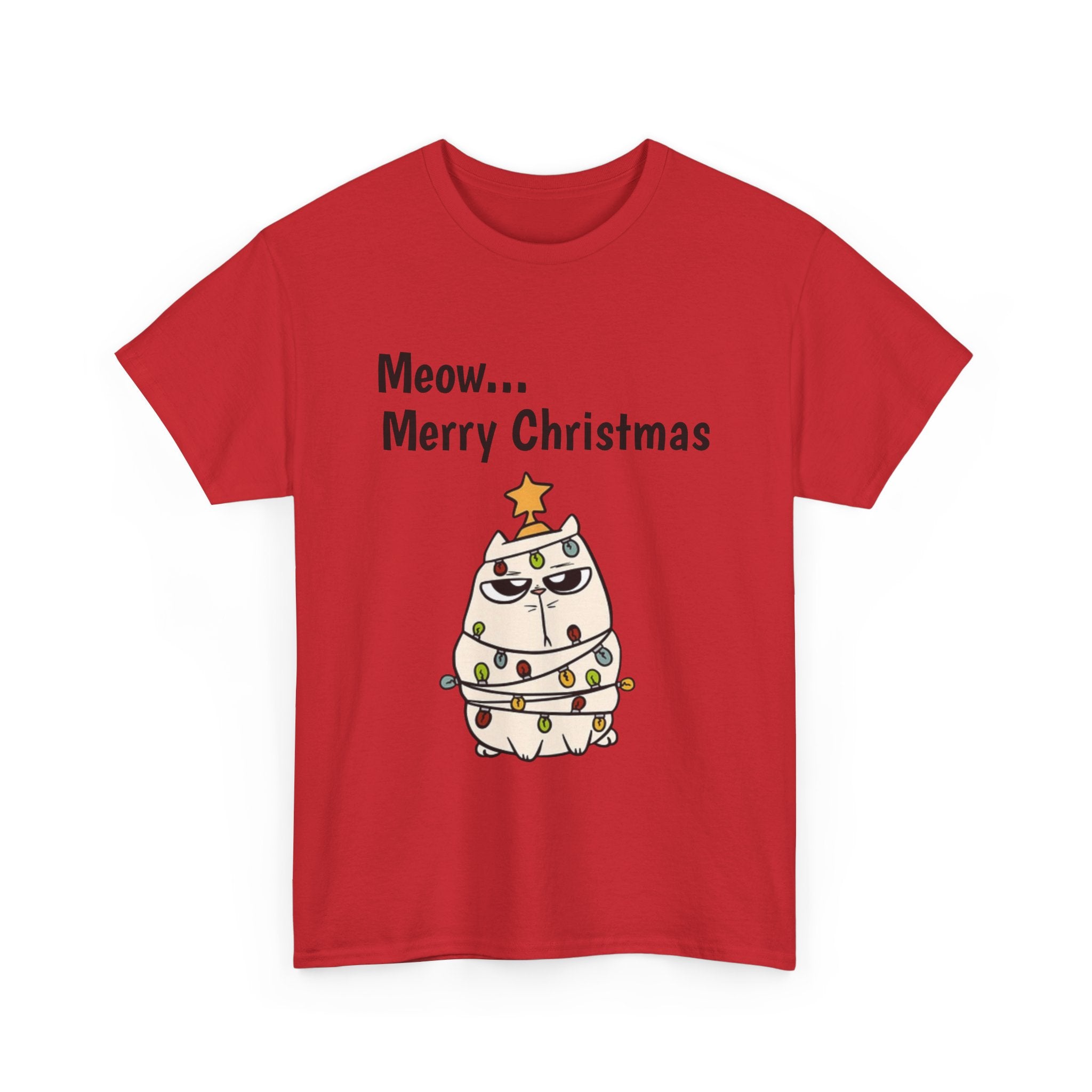 Cat Christmas Tree T-shirt — Grumpy Cat Wrapped in Lights Holiday Shirt