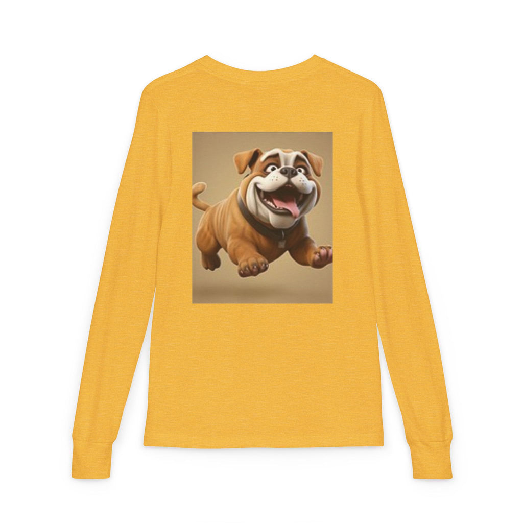 Youth Long Sleeve Tee — Playful Space Planets & Happy Bulldog Graphic