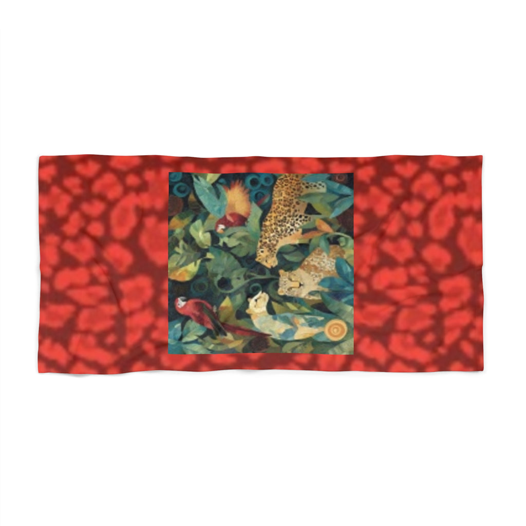 Tropical Jungle Beach Towel – Parrot & Leopard Leaf Print