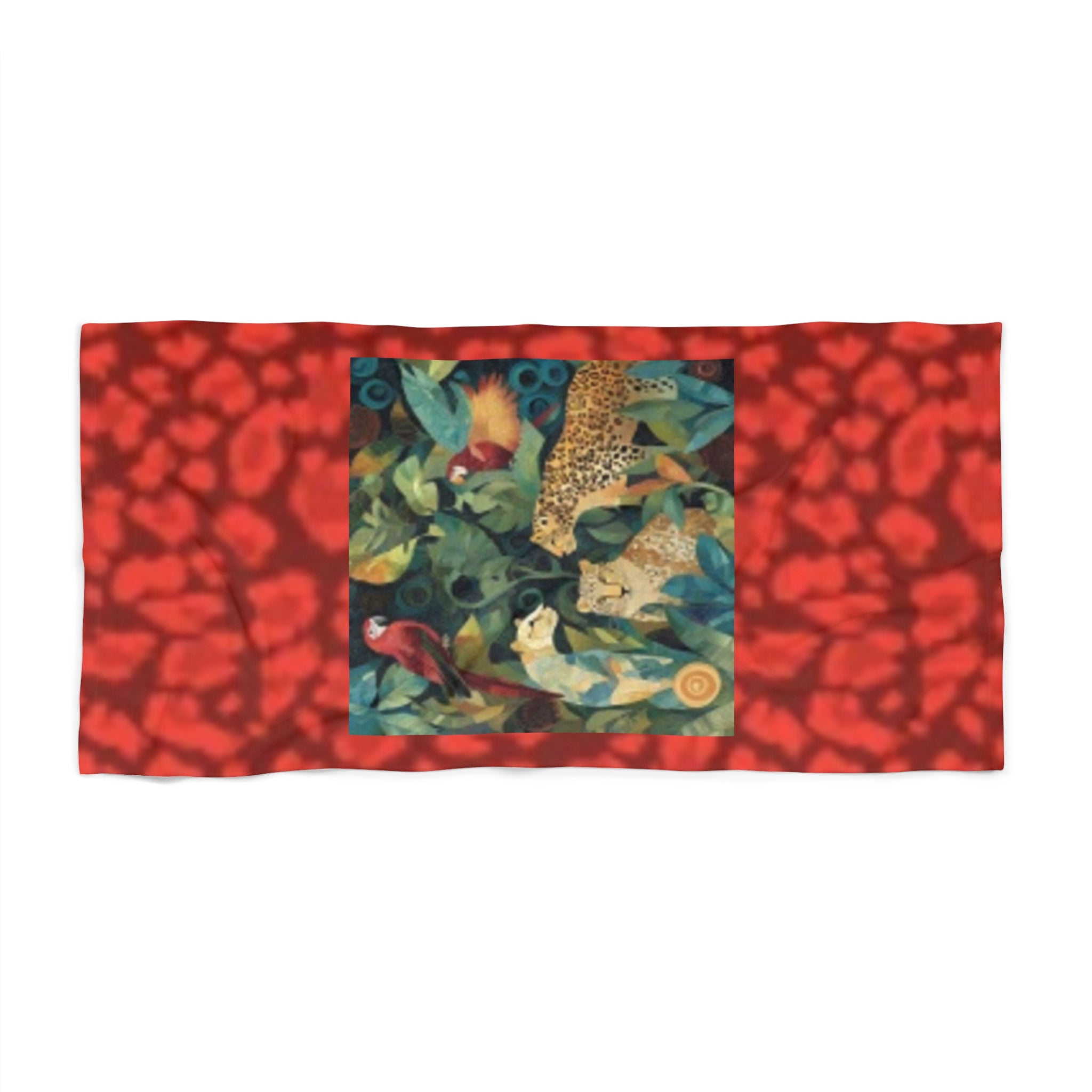 Tropical Jungle Beach Towel – Parrot & Leopard Leaf Print
