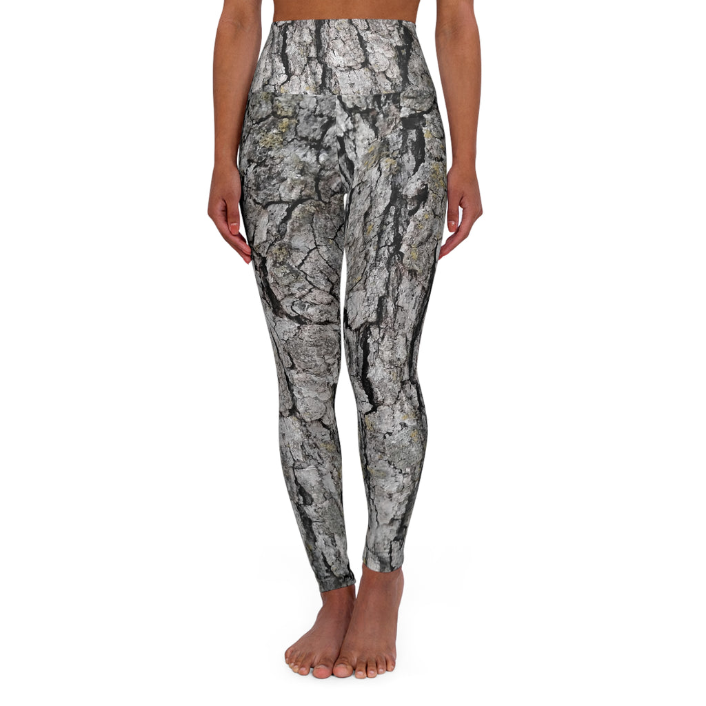 Bark Texture High-Waist Yoga Leggings — Tree Bark Print All-Over