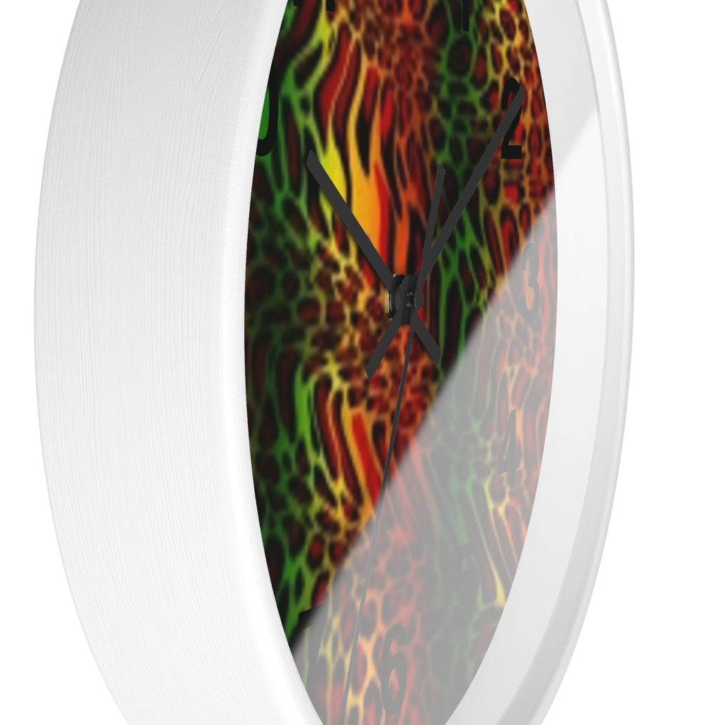 Rasta Safari Wall Clock — Vibrant Red Green Yellow Animal Print Timepiece