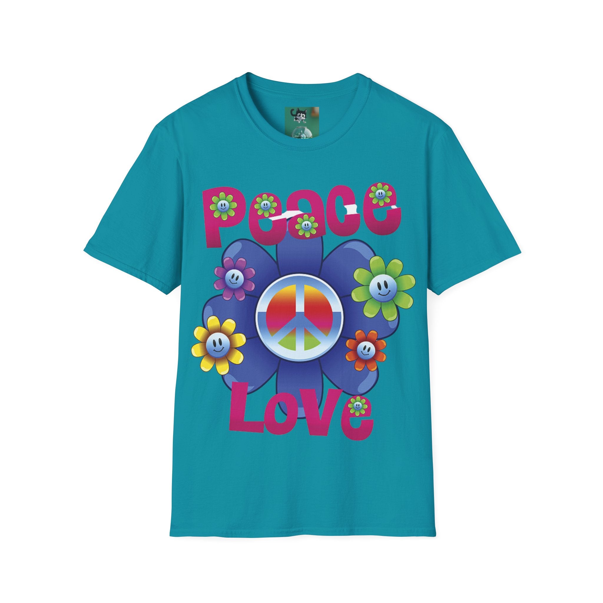T-shirt Chien Rétro Fleur Lunettes de Soleil "Peace & Love"