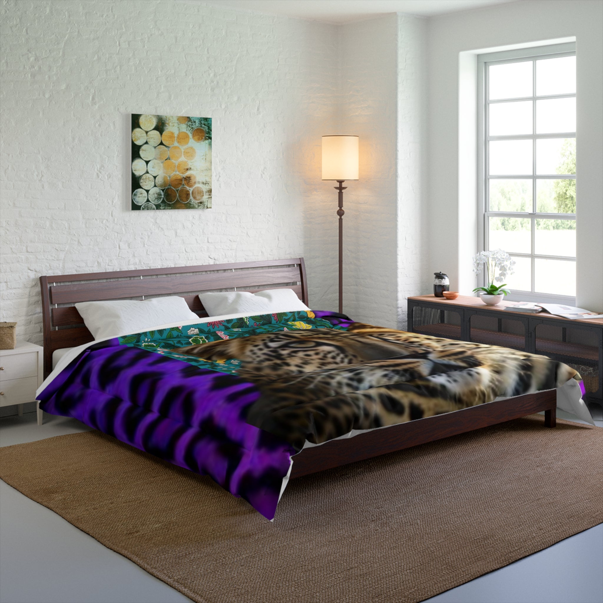 Leopard Portrait Comforter — Bold Purple Animal Print Bedding