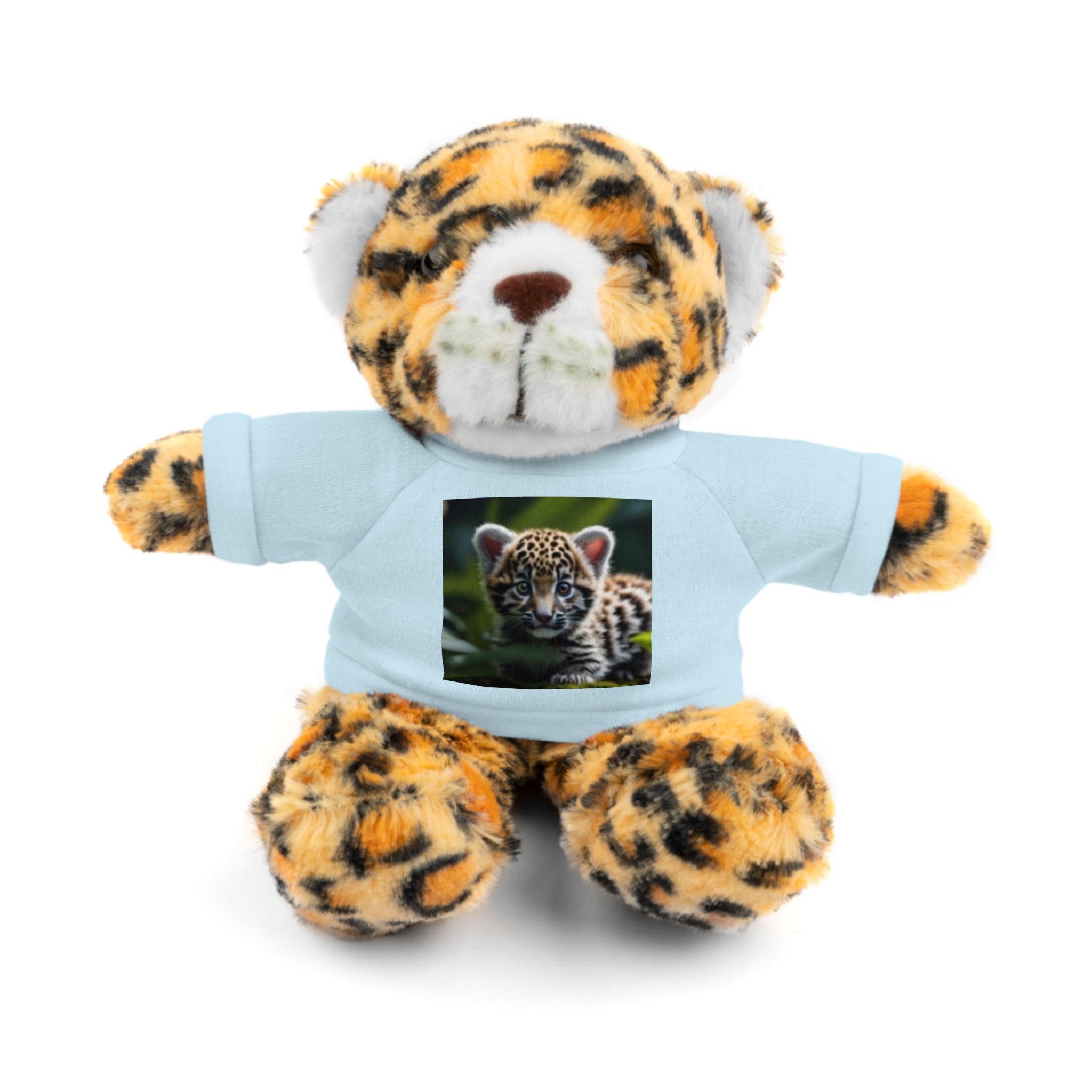 Plush Teddy Bear with Leopard Cub Tee — Cute Animal Gift for Kids & Wildlife Lovers