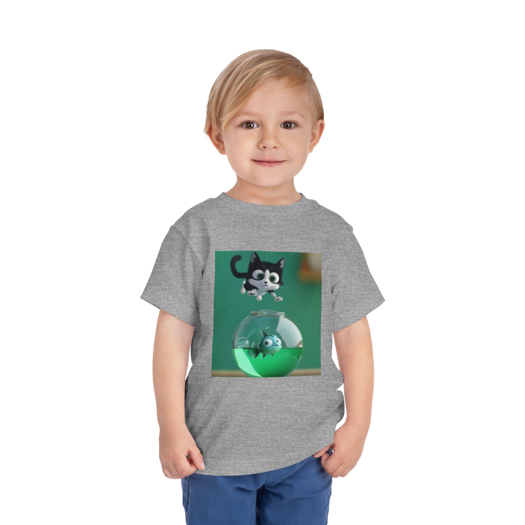 Toddler Tee — Playful Kitten and Fishbowl Graphic