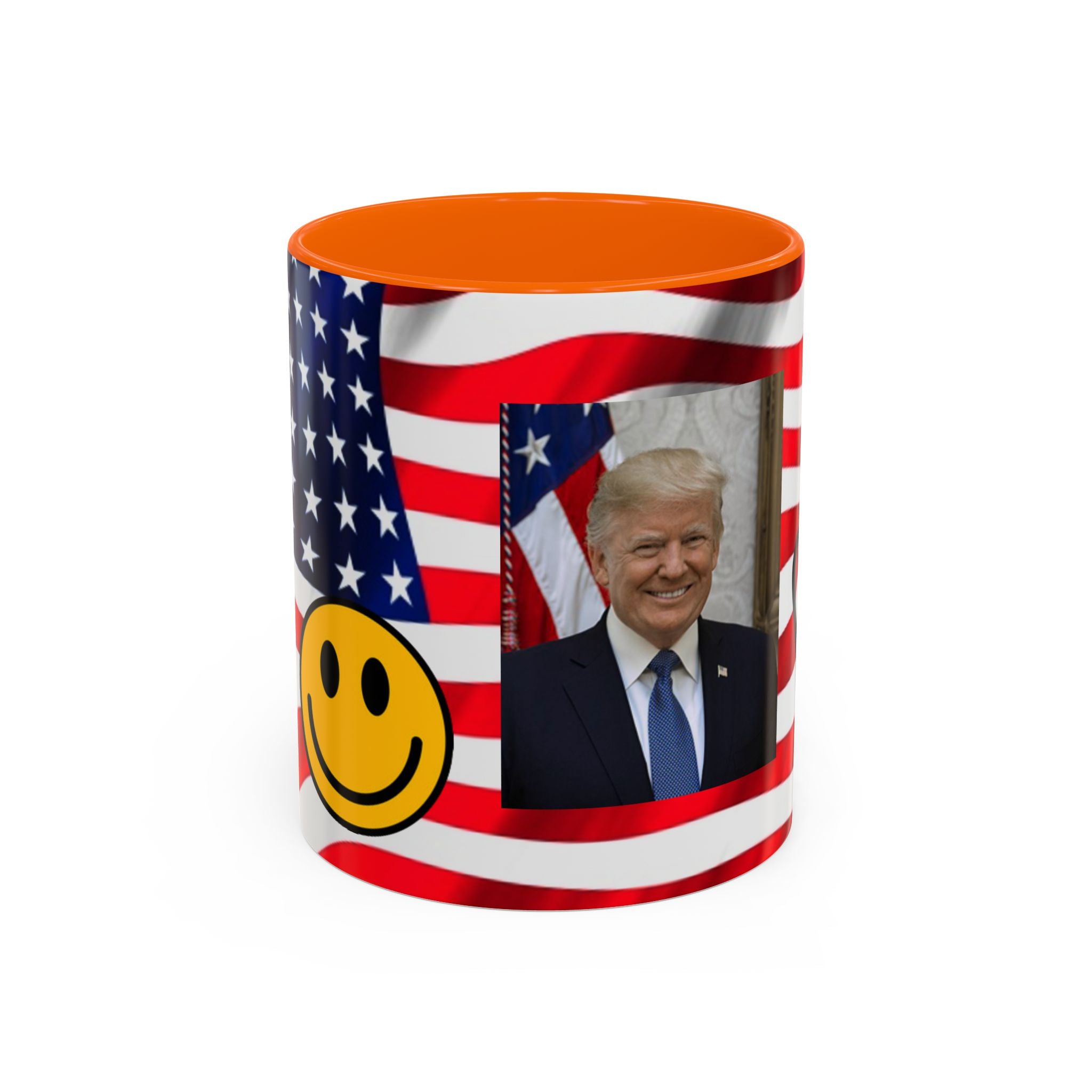 Mug à café patriotique du président TRUMP — Drapeau américain, signe de la paix et sourire