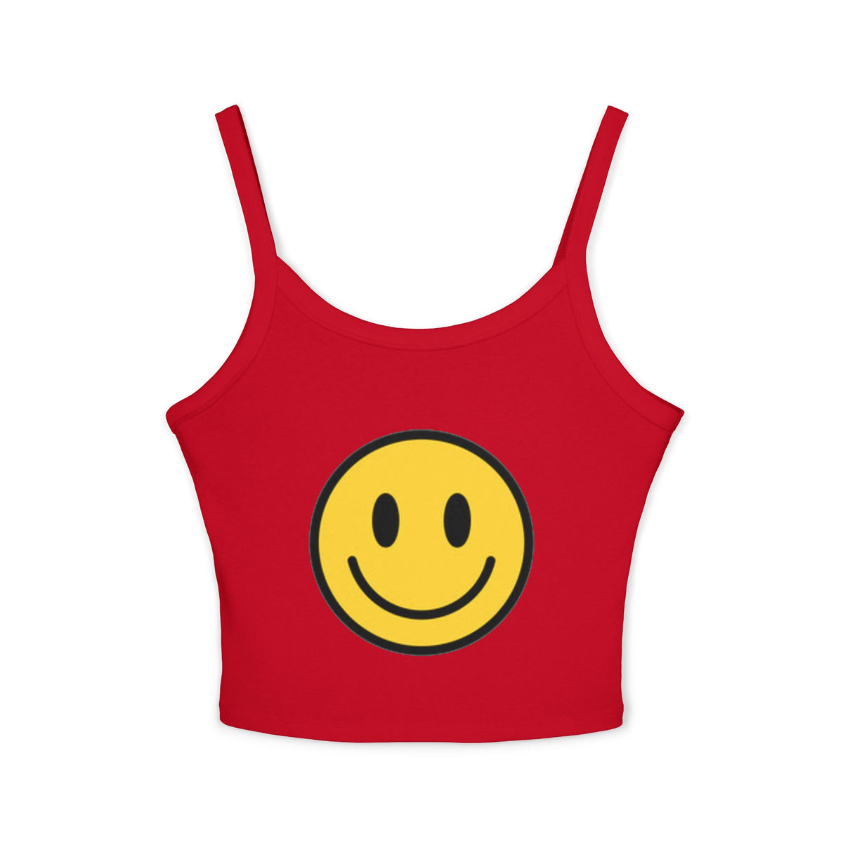 Smiley Face Crop Tank — Women's Spaghetti Strap Smile Graphic Tank Top