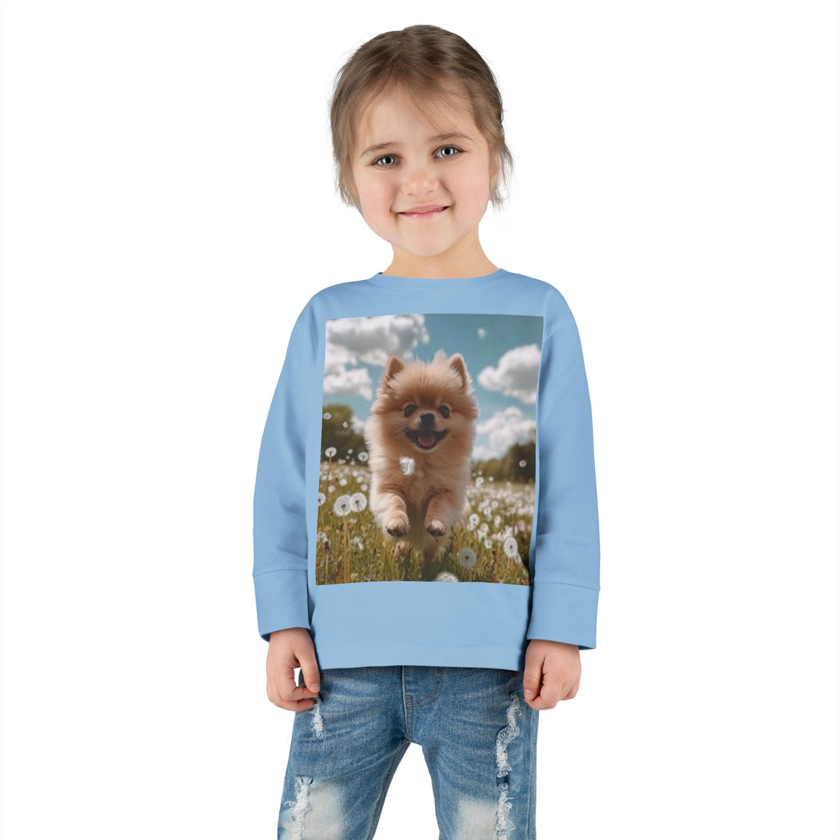 Toddler Tee — Puppy Running through Wildflowers Sleeve Shirt for Kids