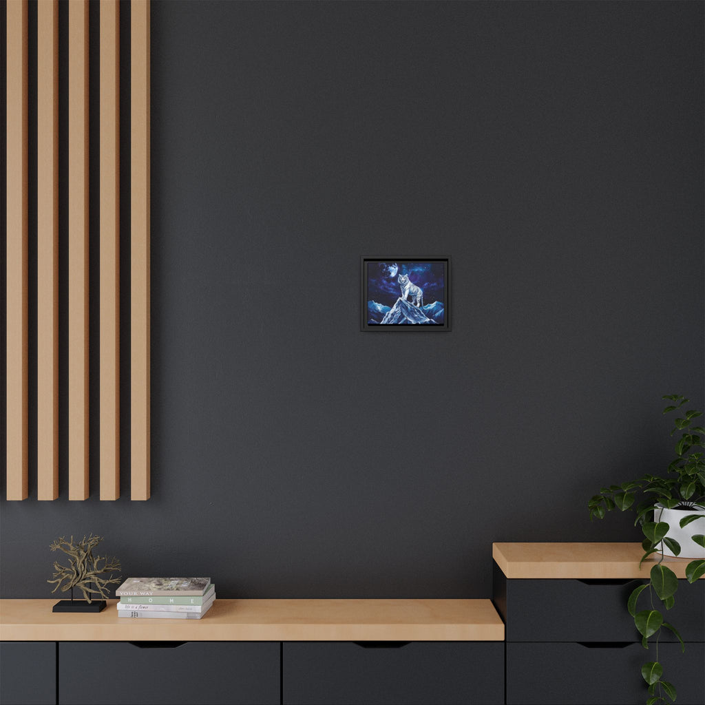 Framed Matte Canvas - White Tiger on Moonlit Mountain