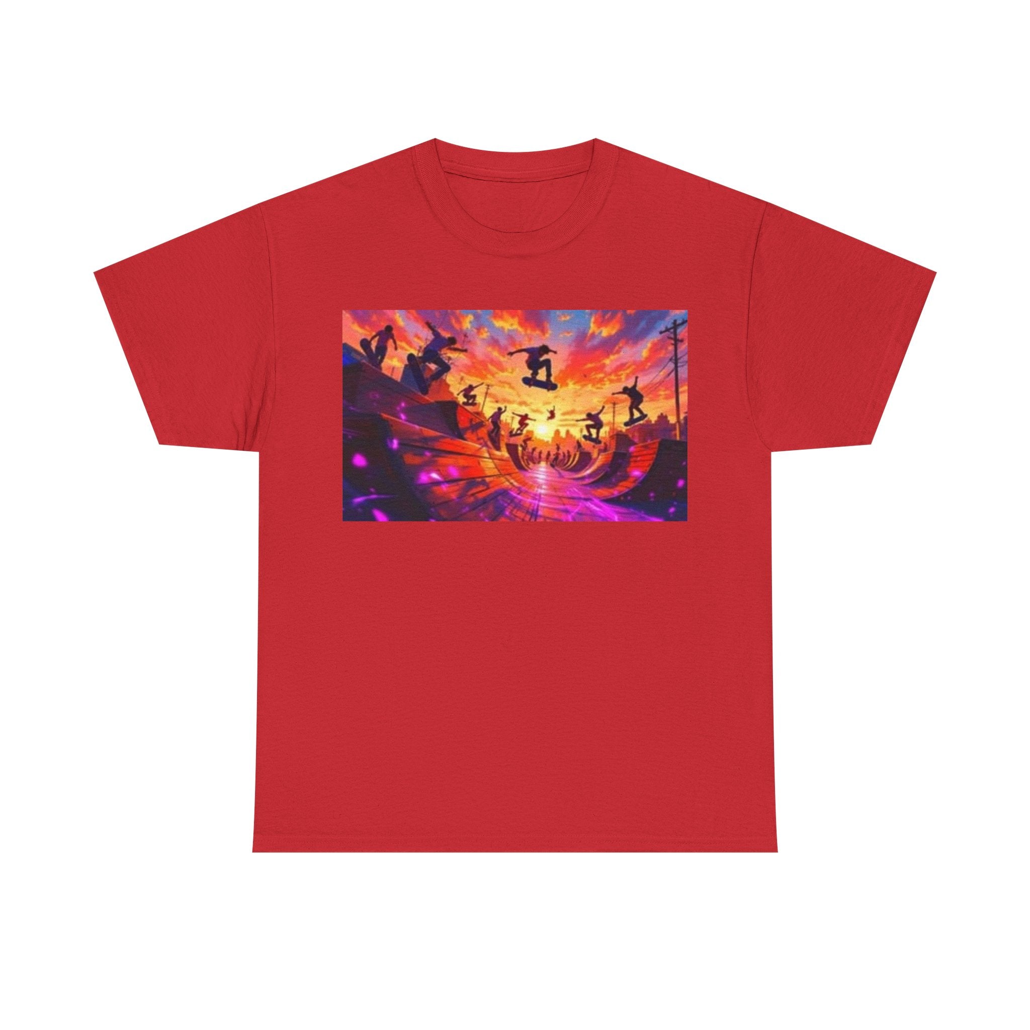 Skate Sunset Graphic Tee — Vibrant Skateboarding Sunset Scene Shirt