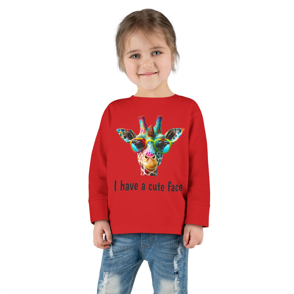 Toddler Long Sleeve Tee - Colorful Giraffe with Sunglasses Cute Kids Shirt