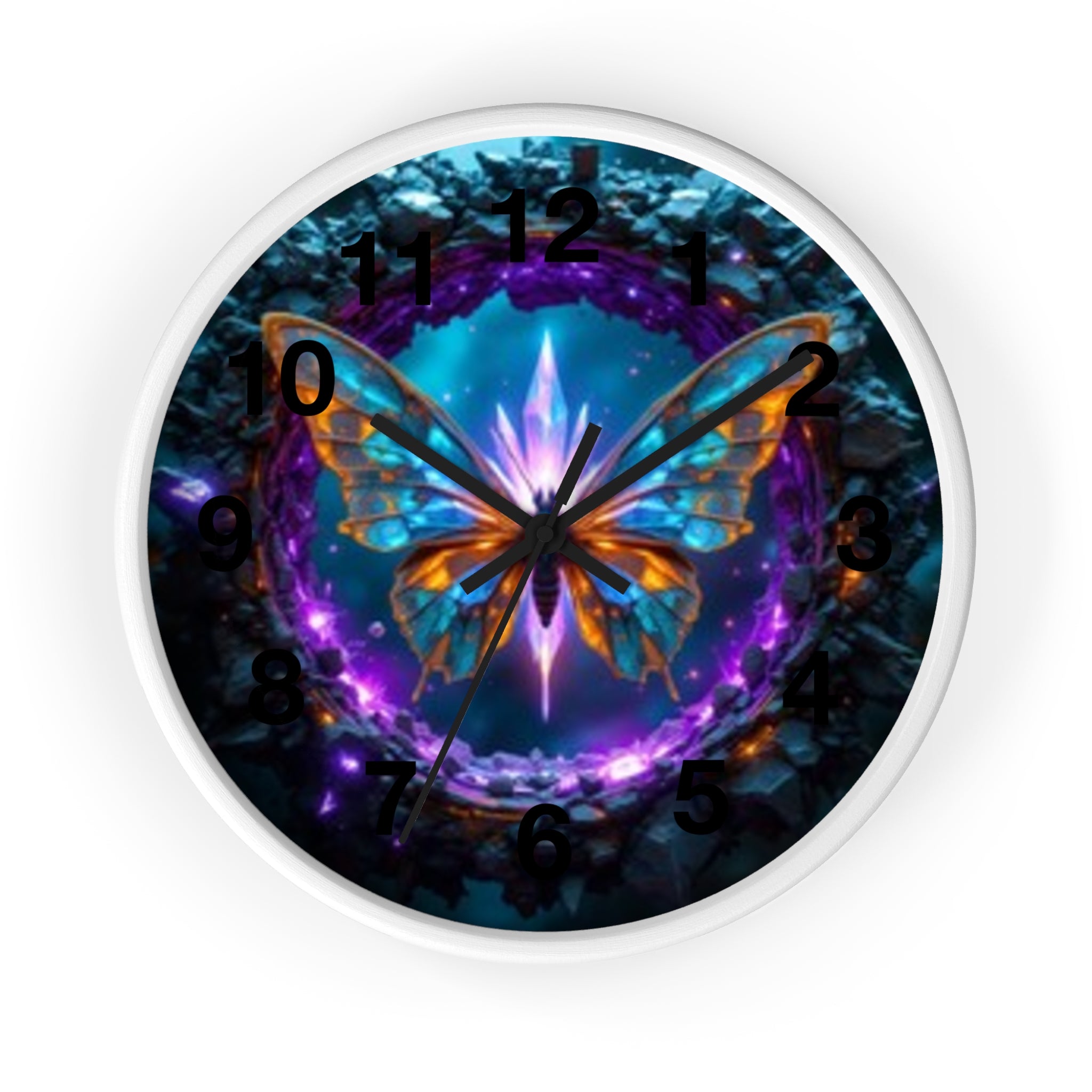 Mystic Butterfly Wall Clock — Neon Fantasy Home Decor