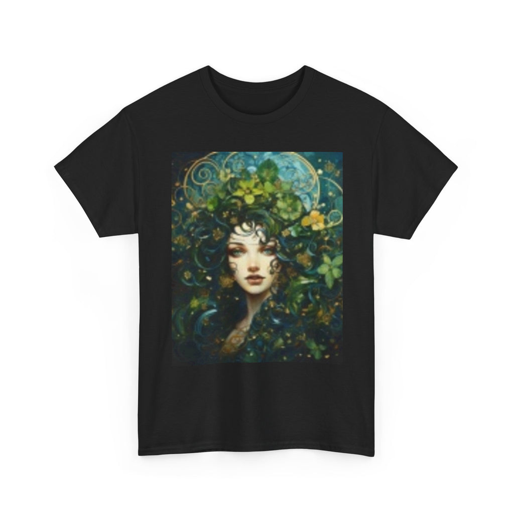 Mystic Forest Goddess T‑Shirt — Ethereal Moon & Floral Portrait Tee