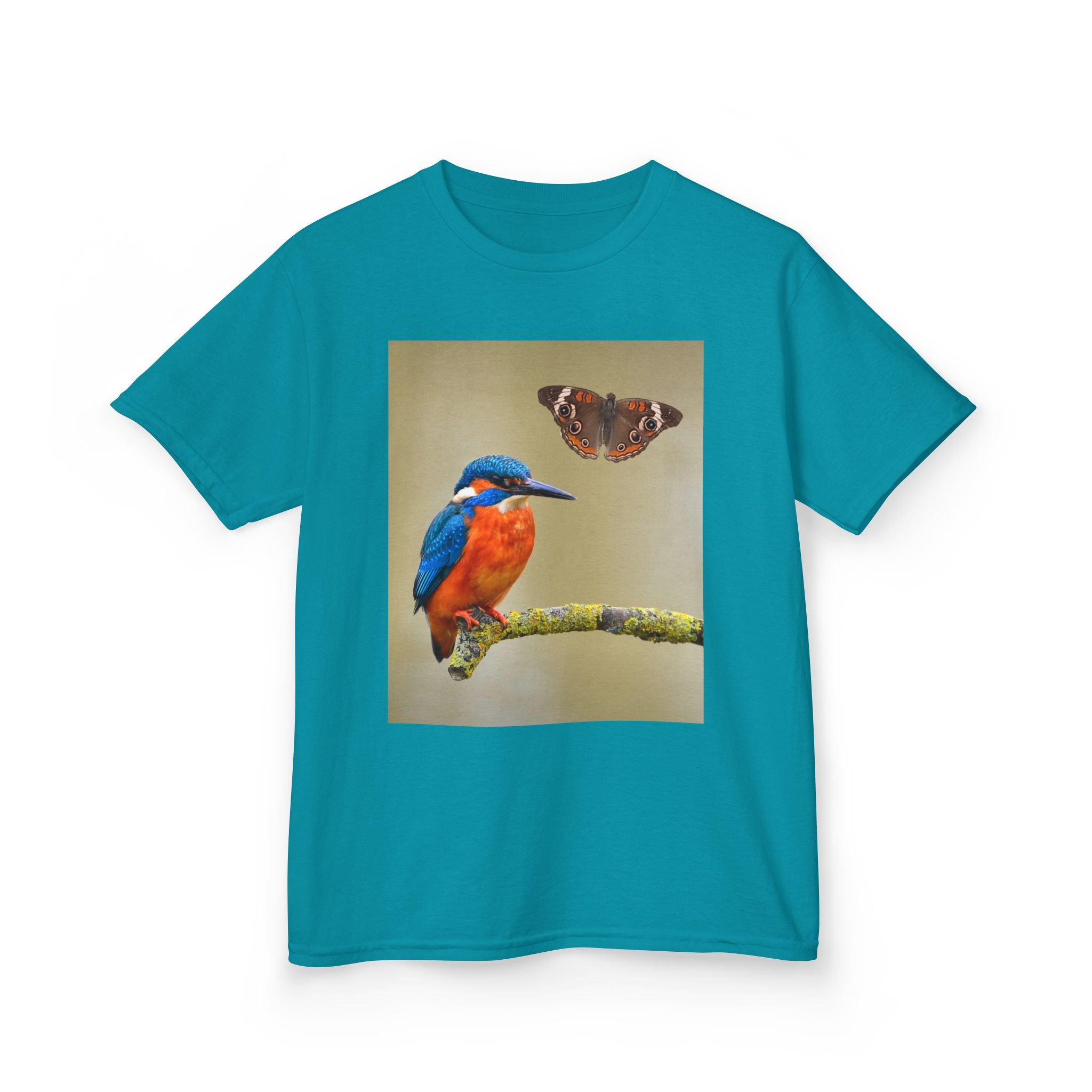 Kids Kingfisher & Butterfly T‑Shirt — Colorful Bird Nature Tee for Children