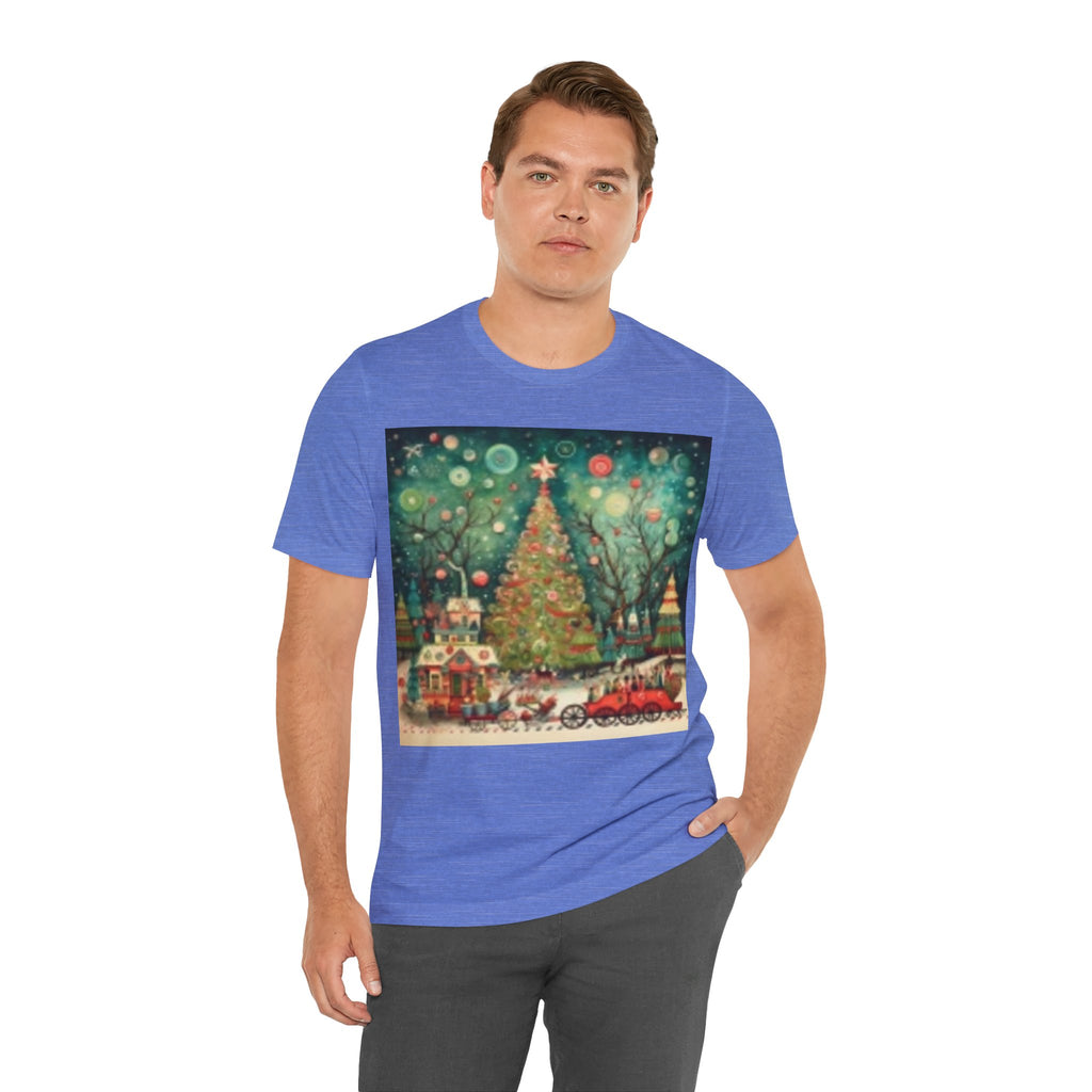 Christmas Tree Vintage Scene Tee — Holiday Village Carriage Design
