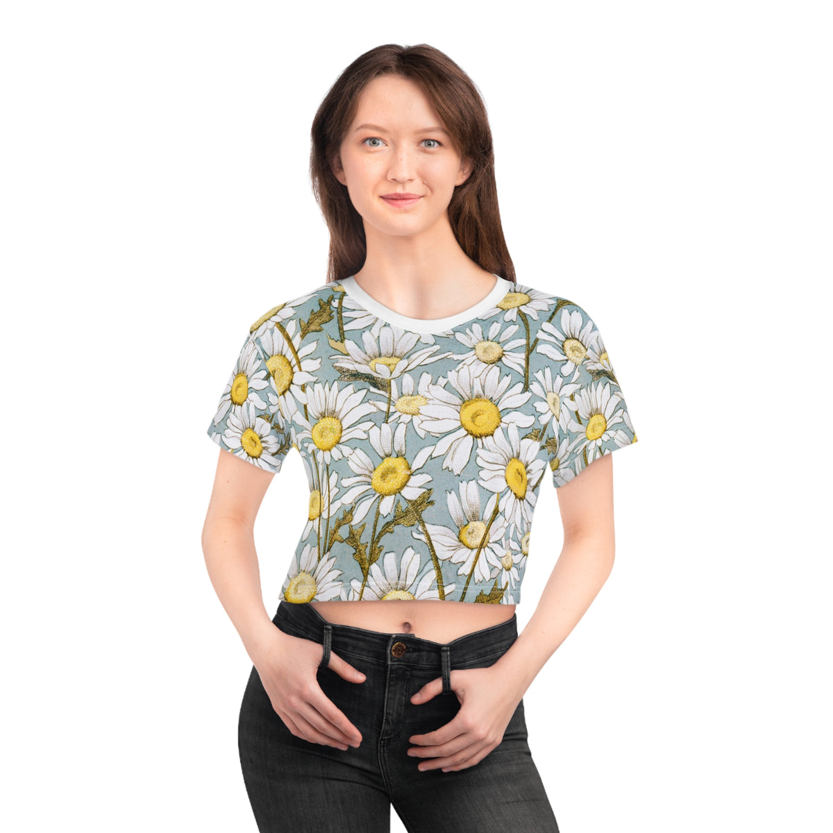 Daisy Field Crop Tee — All-Over Print Floral Top