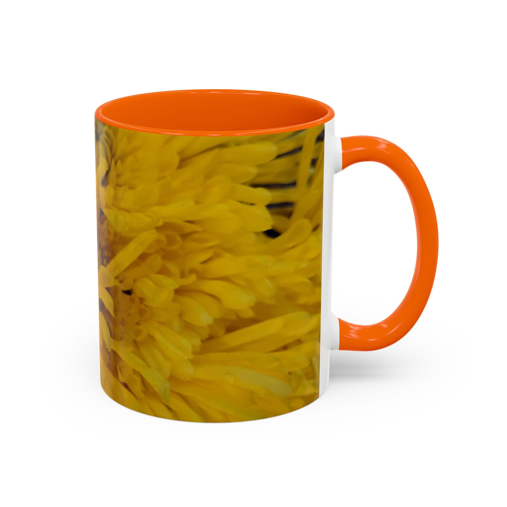 Yellow Chrysanthemum Accent Coffee Mug — Floral 11/15oz Tea Cup