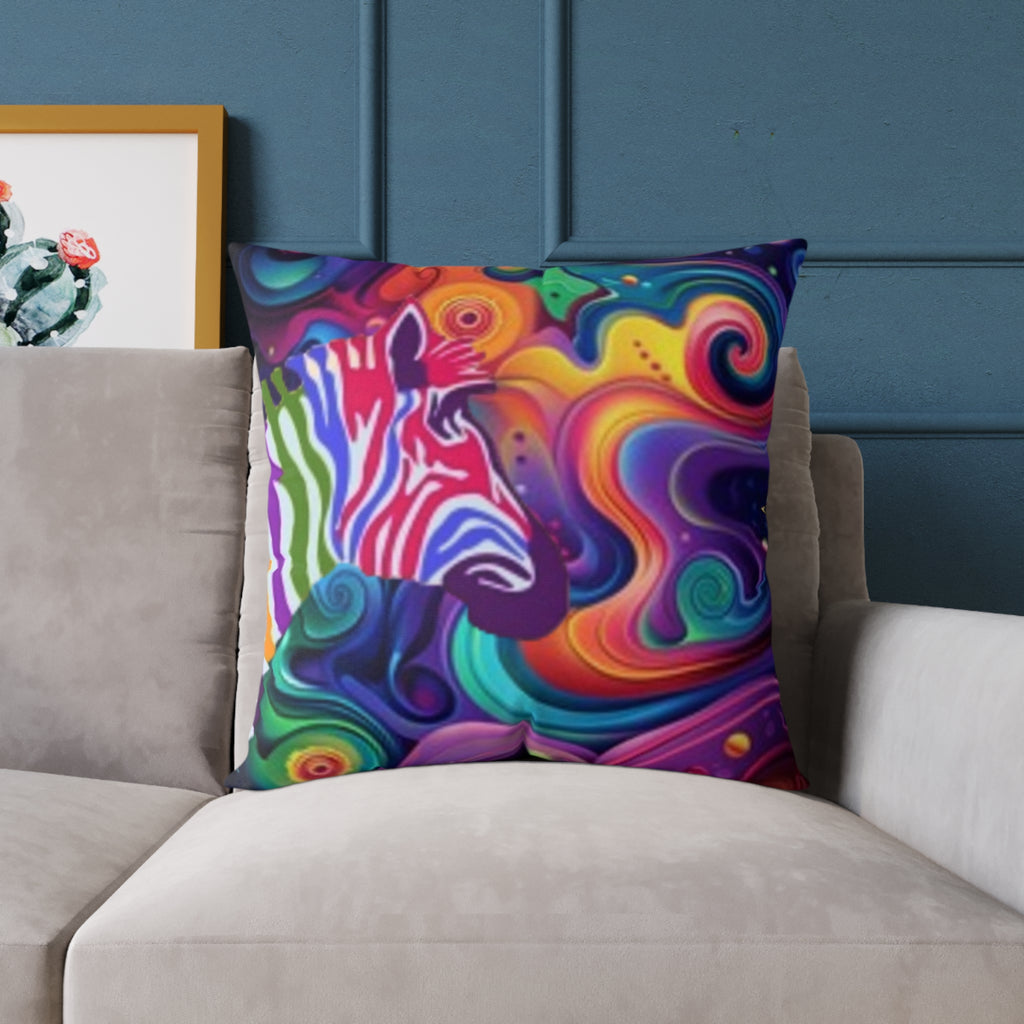 Psychedelic Zebra Swirl Square Throw Pillow