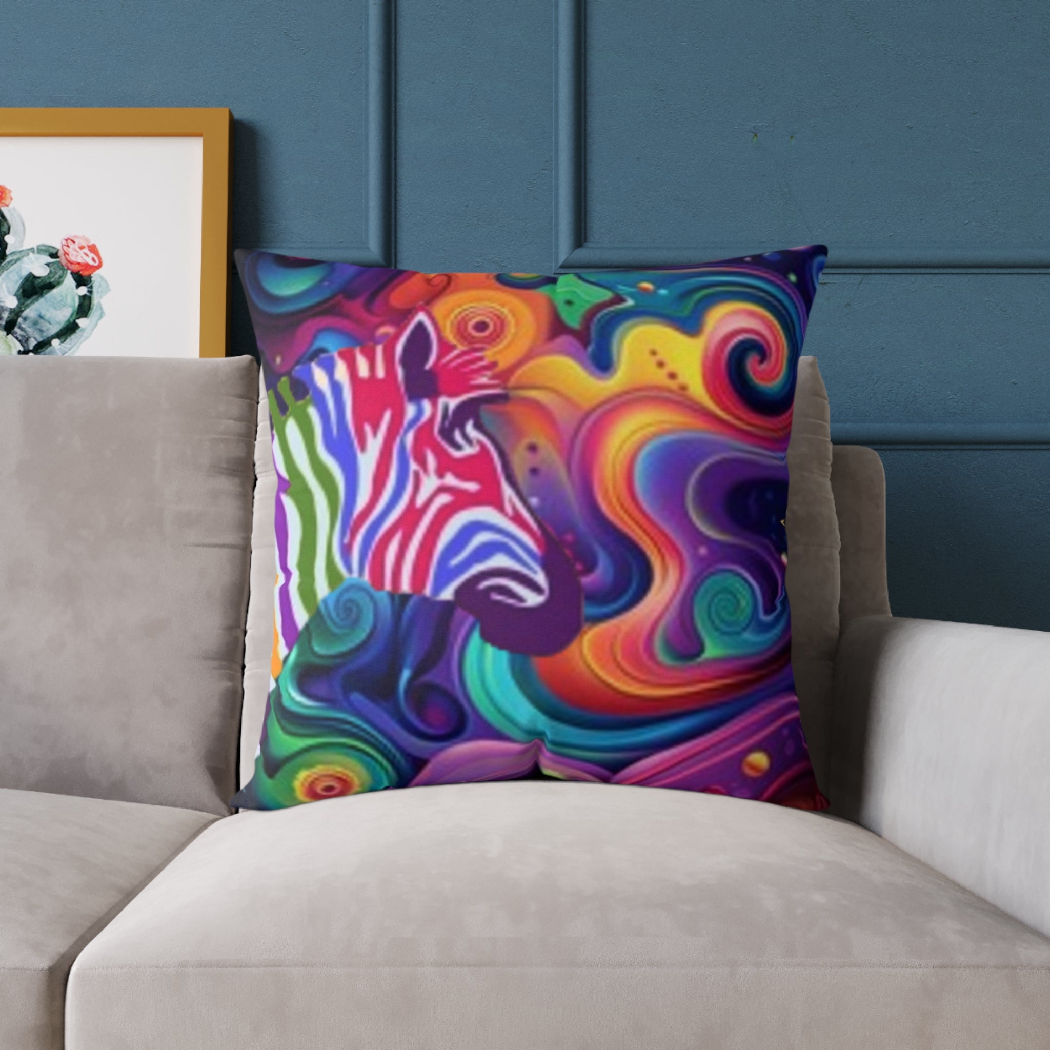 Psychedelic Zebra Swirl Square Throw Pillow