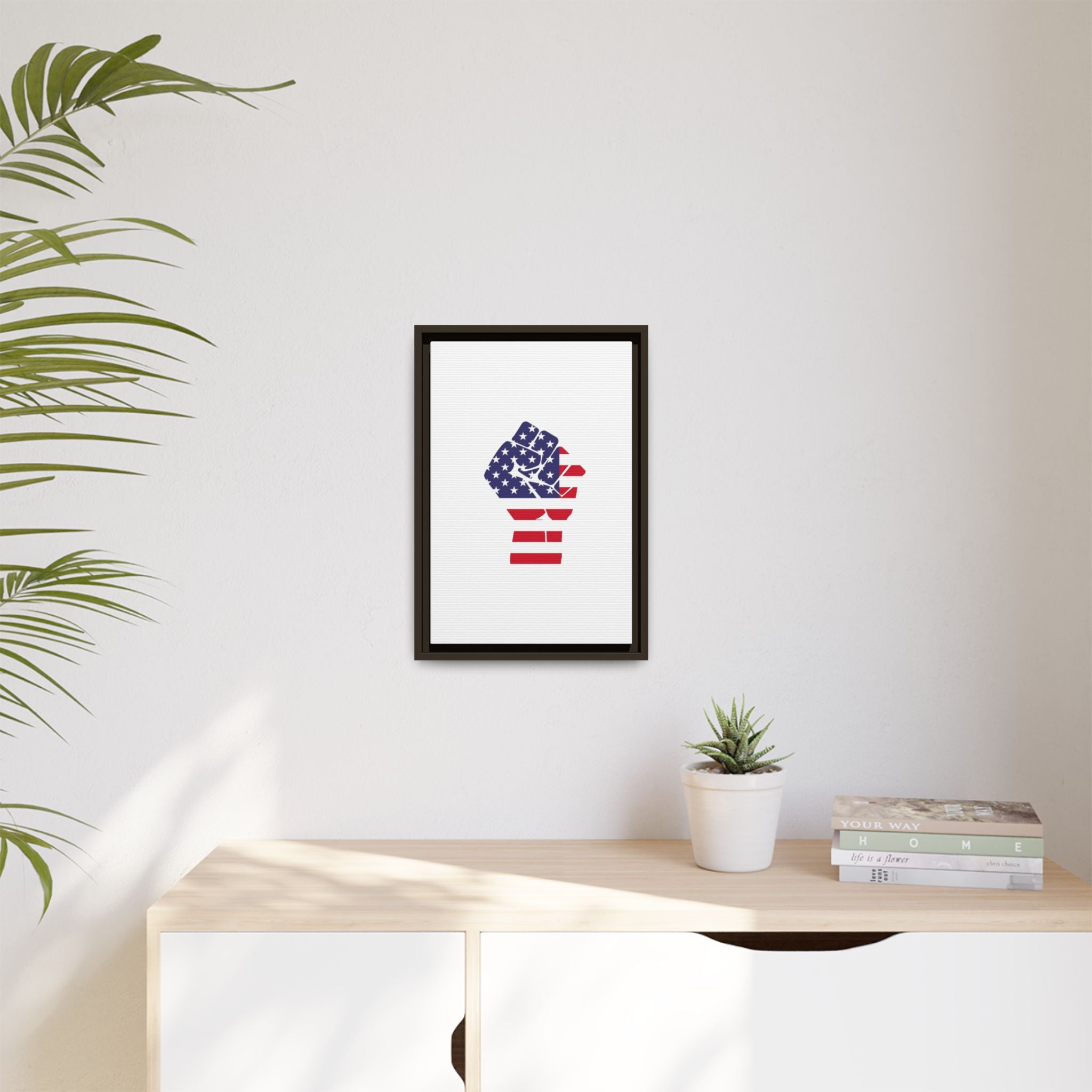 Framed Canvas Print – American Flag Fist Wall Art