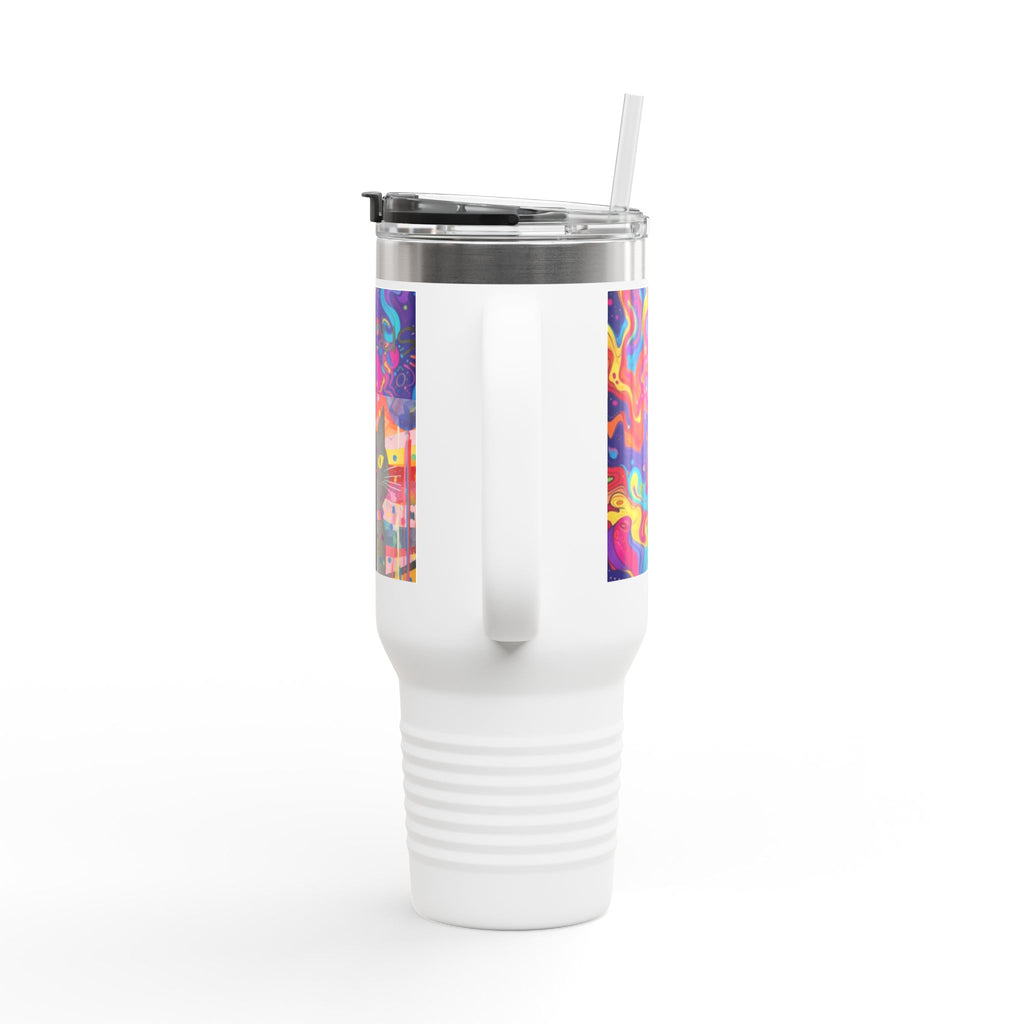 Black Cat & Psychedelic Colors Insulated Travel Mug, 40oz Fabulous Gift!
