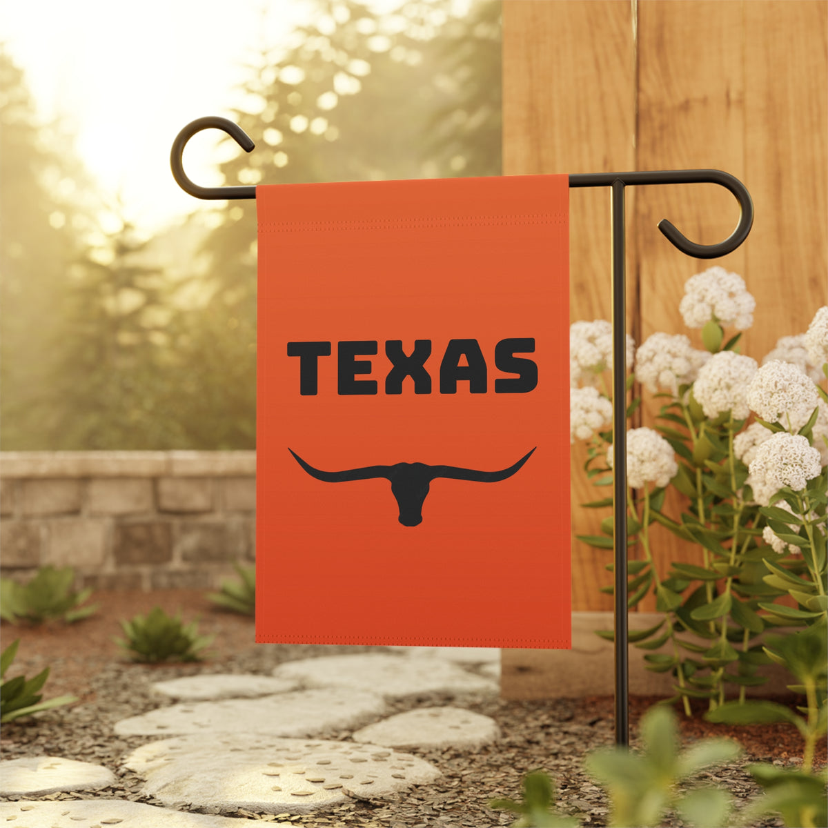 Texas~Longhorn Silhouette Garden Flag - Orange Decorative House Banner