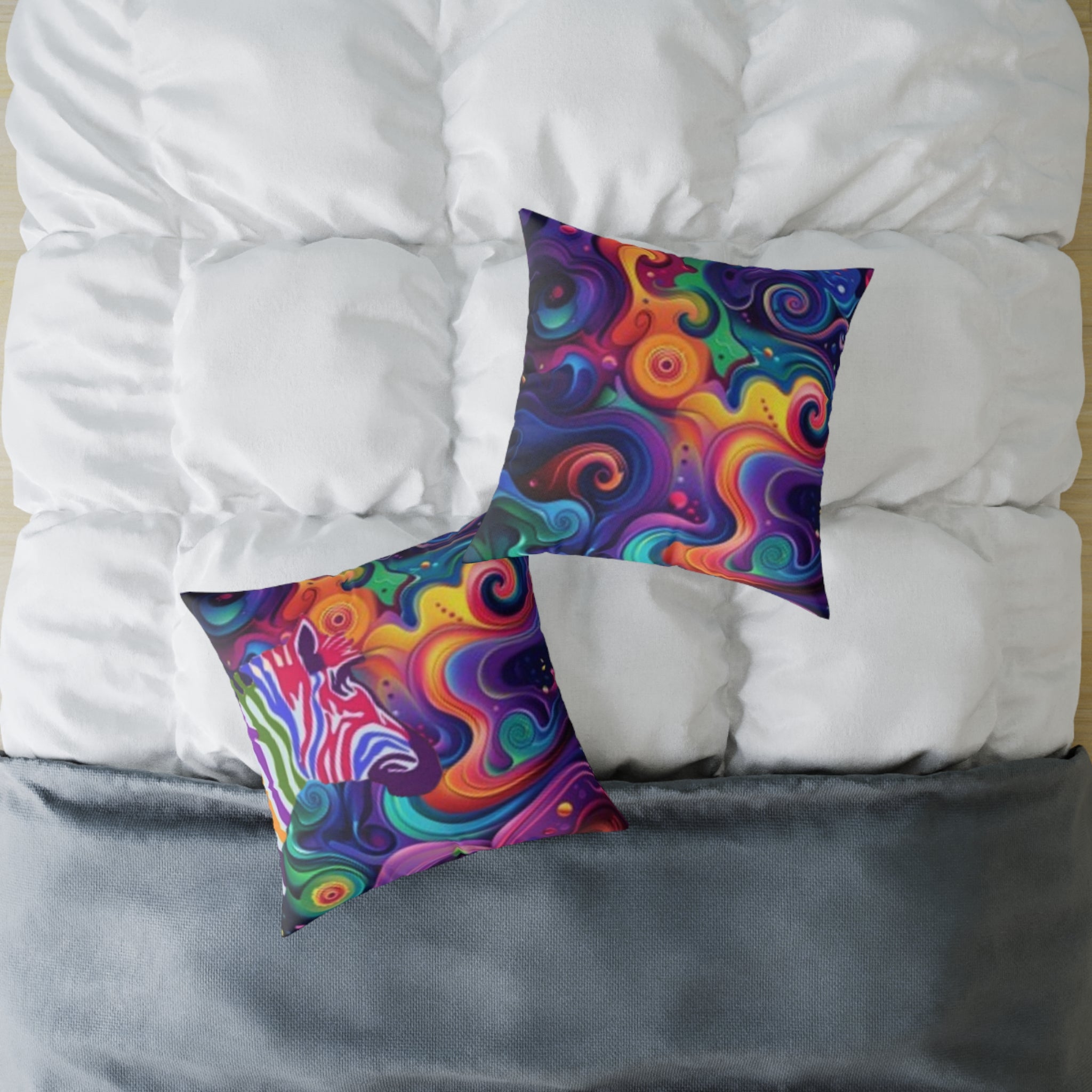Psychedelic Zebra Swirl Square Throw Pillow