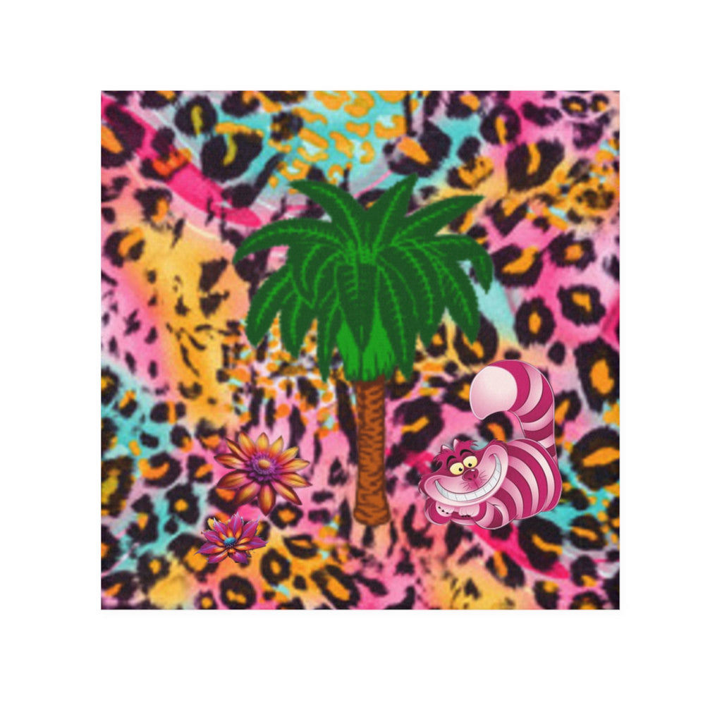 Cheshire Cat Palm Tree Flowers Face Towel — Neon Leopard Print Tropical Face Towel