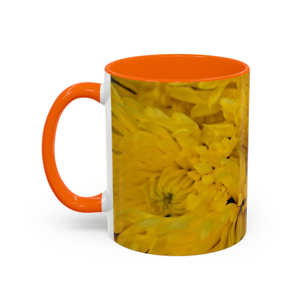 Yellow Chrysanthemum Accent Coffee Mug — Floral 11/15oz Tea Cup